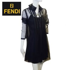 🏷️NWT Fendi Black Tulle Veletta 2-Piece Blouse  Mini Dress Size US  10